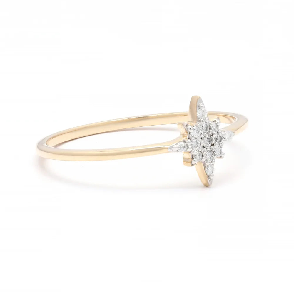 Handmade Jewelry Natural Diamond 14K Fine Yellow Gold Star Shape Dainty Ring