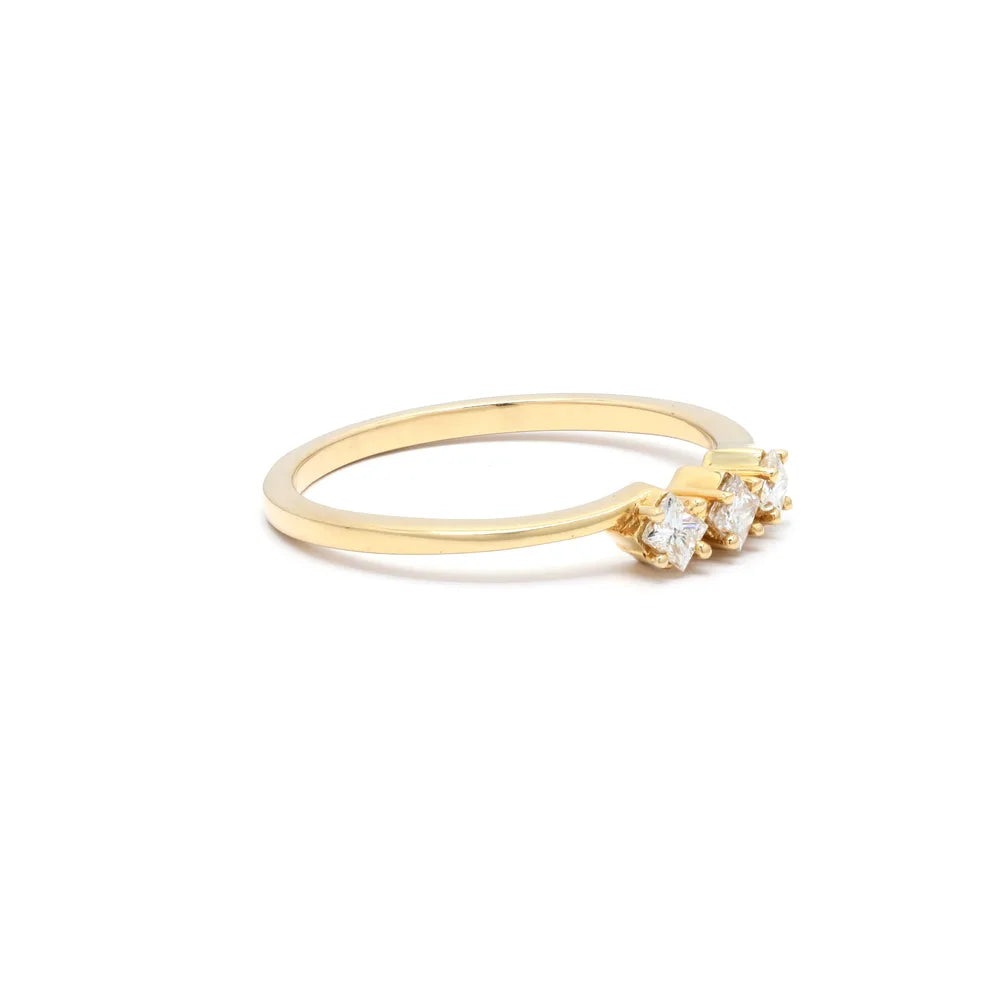 Minimal Jewelry 14K Fine Yellow Gold Genuine Diamond Stackable Band Ring