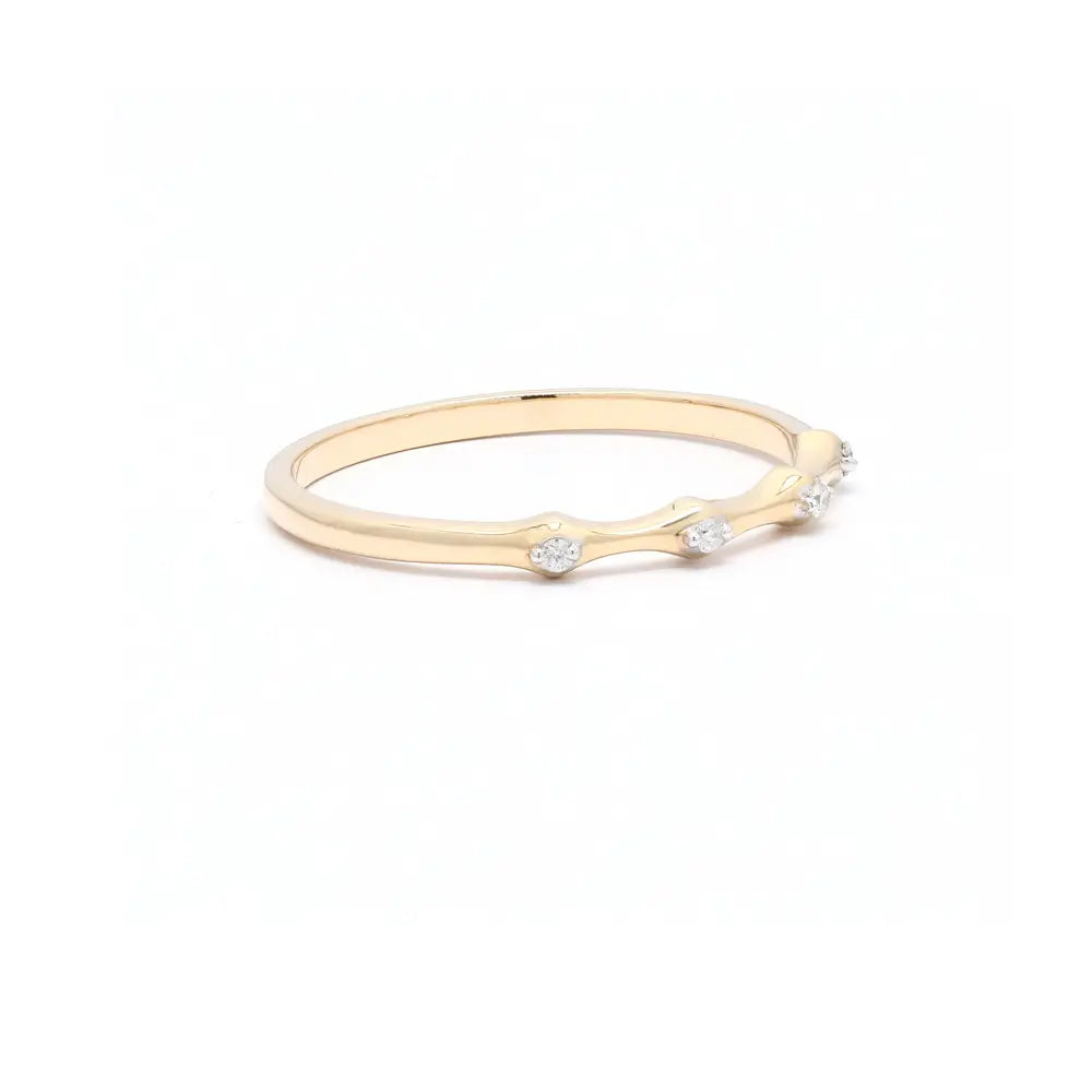 Trending Jewelry Natural Four Diamond 14K Solid Yellow Gold Stackable Band Ring