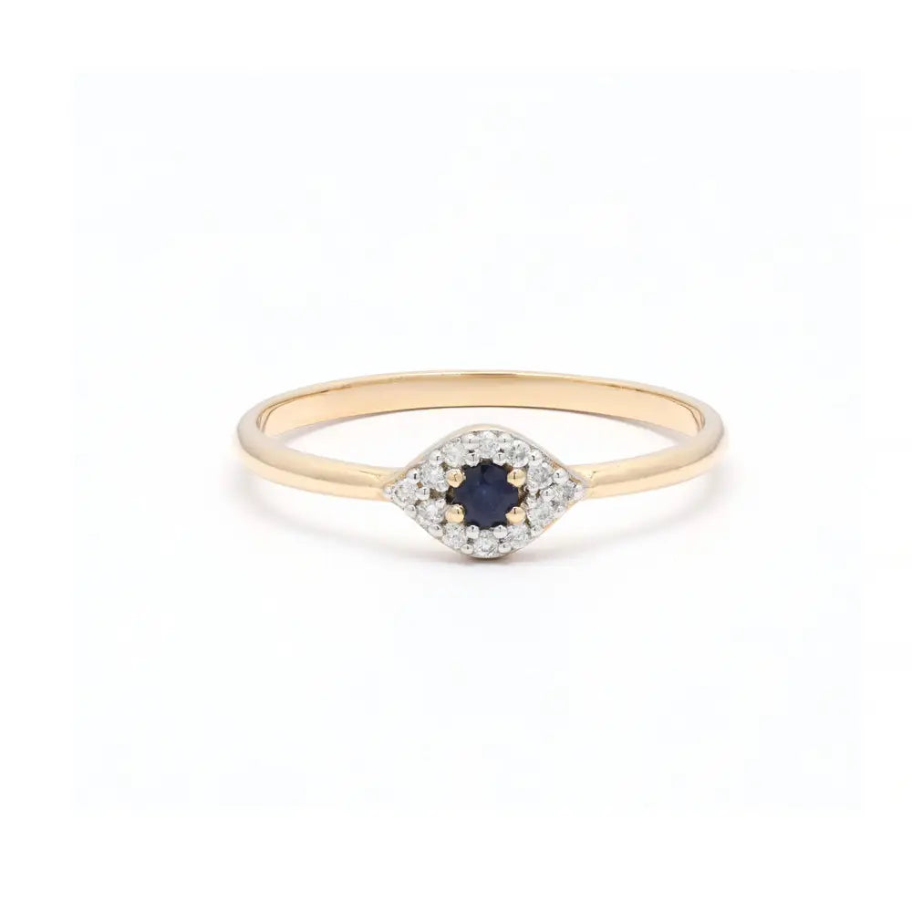 Best Selling Product 14K Yellow Gold Natural Blue Sapphire And Diamond Evil Eye Ring