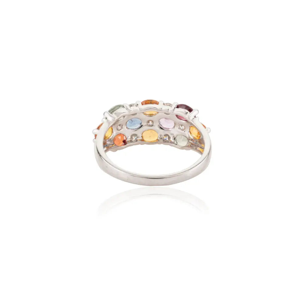 Fine Jewelry 14K White Gold Multi Stone & Diamond Handmade Ring