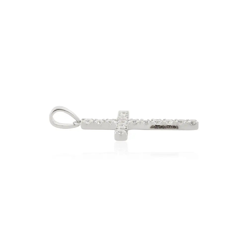 Sparkle Jewelry Natural Round Cut Diamond Minimal Cross Pendant 14K White Gold