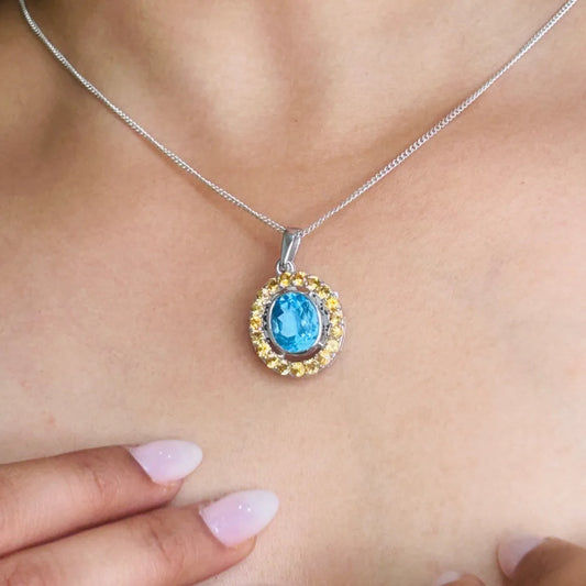 Fine & Handmade Natural Oval Shape Multi Gemstone Statement Pendant In 925 Solid Silver