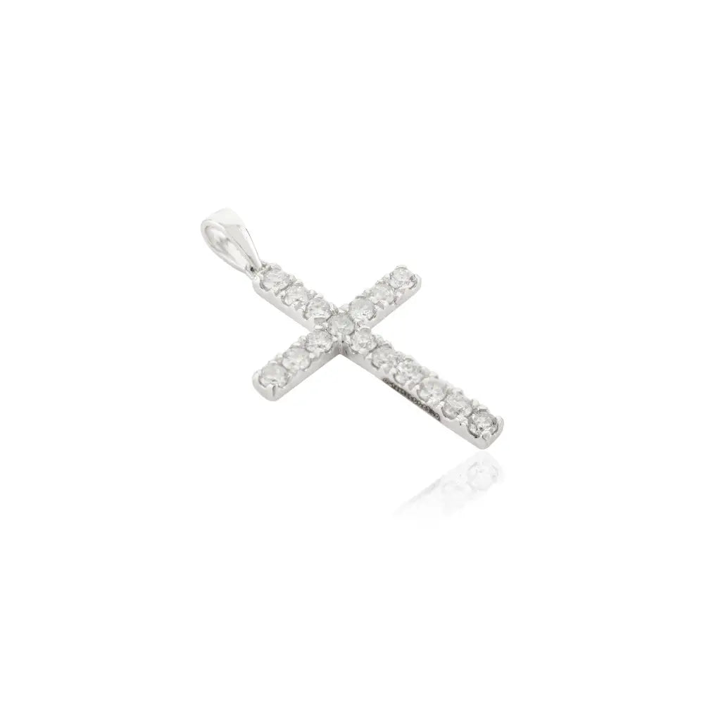Sparkle Jewelry Natural Round Cut Diamond Minimal Cross Pendant 14K White Gold