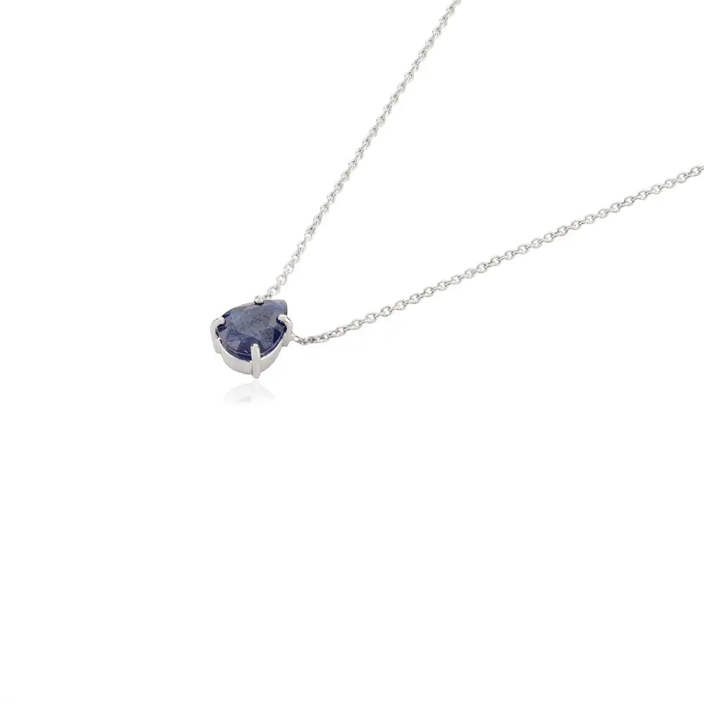 Pear Cut Blue Sapphire Single Stone Pendant Necklace Prong Settings 14K White Gold