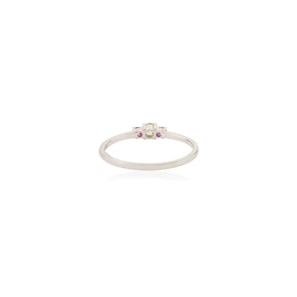 14K Real White Gold Round Cut Ruby & Yellow Diamond Minimal Gemstone Ring Fine Jewelry