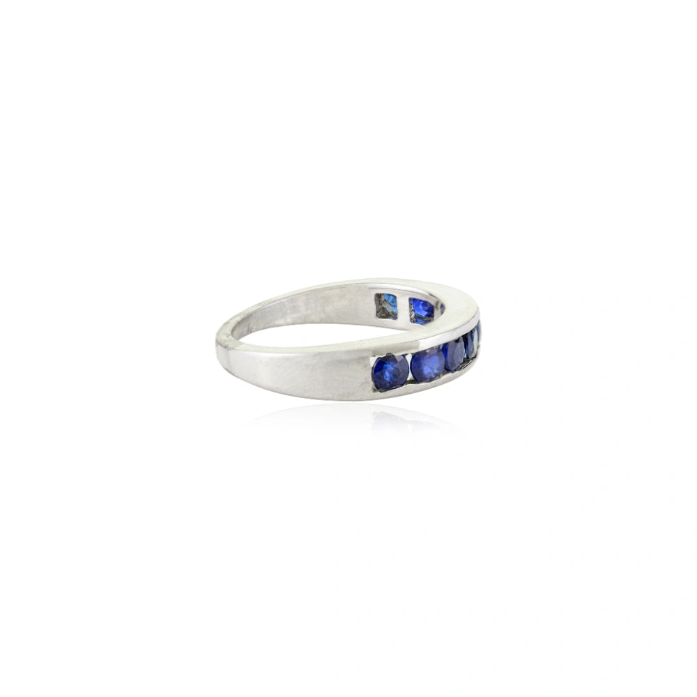 Latest Design Genuine Blue Sapphire Half Eternity Band Ring For Women 925 Solid Silver