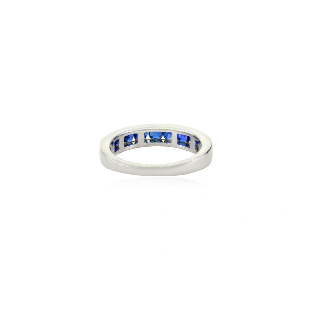 Latest Design Genuine Blue Sapphire Half Eternity Band Ring For Women 925 Solid Silver
