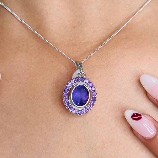 Most Beautiful Fine Jewelry Natural Oval & Round Shape Purple Amethyst Gemstone Statement Pendant