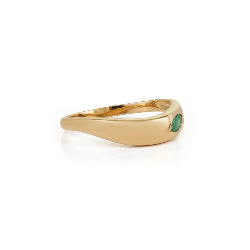 Marquise Cut Emerald Wavy Band Ring Solid K14 Yellow Gold Minimal Stackable Jewelry