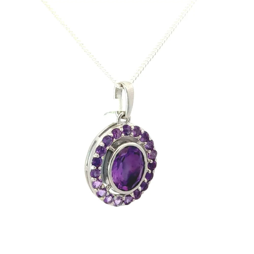 Most Beautiful Fine Jewelry Natural Oval & Round Shape Purple Amethyst Gemstone Statement Pendant