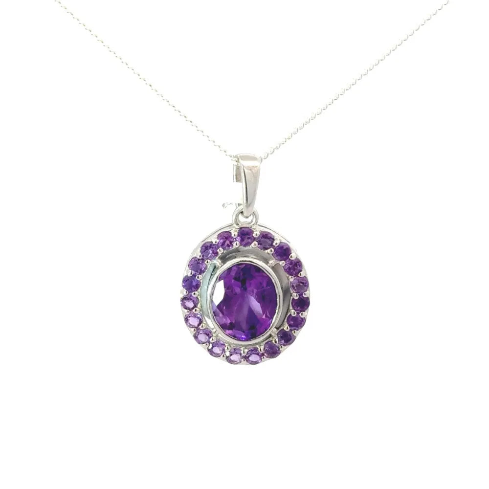 Most Beautiful Fine Jewelry Natural Oval & Round Shape Purple Amethyst Gemstone Statement Pendant
