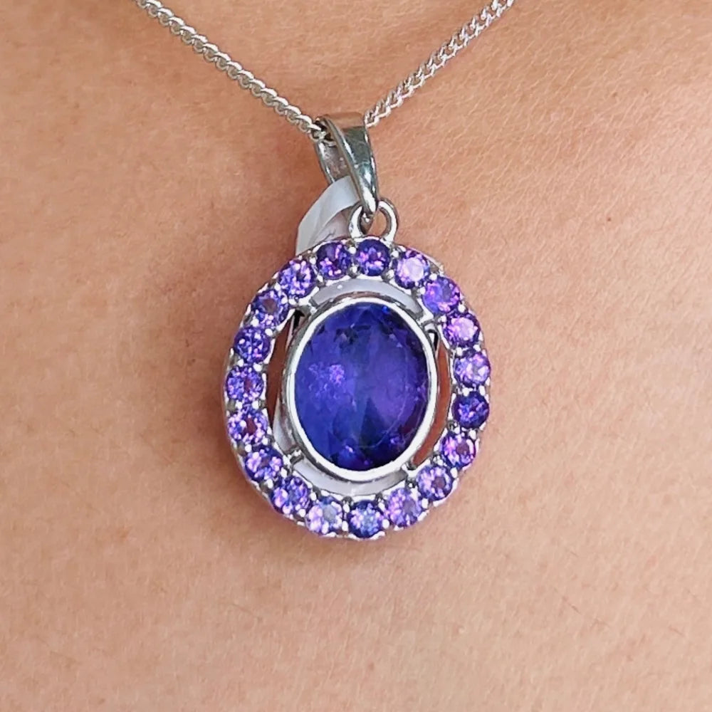 Most Beautiful Fine Jewelry Natural Oval & Round Shape Purple Amethyst Gemstone Statement Pendant
