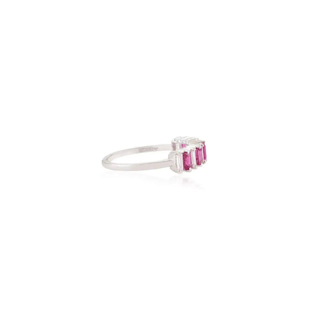 Hot Sale Baguette Cut Ruby & Diamond Half Eternity Band Ring 14K Solid White Gold Jewelry