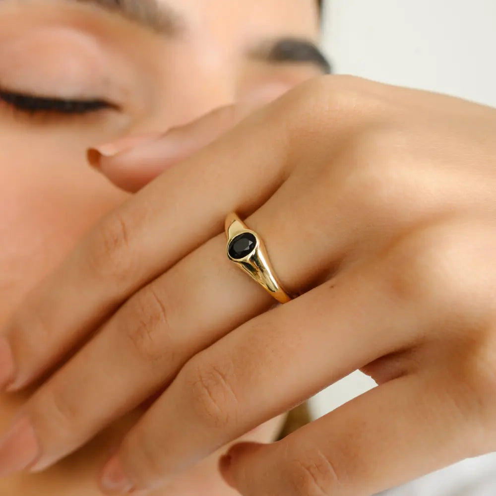 Best Quality Products K14 Yellow Gold Black Onyx Ring