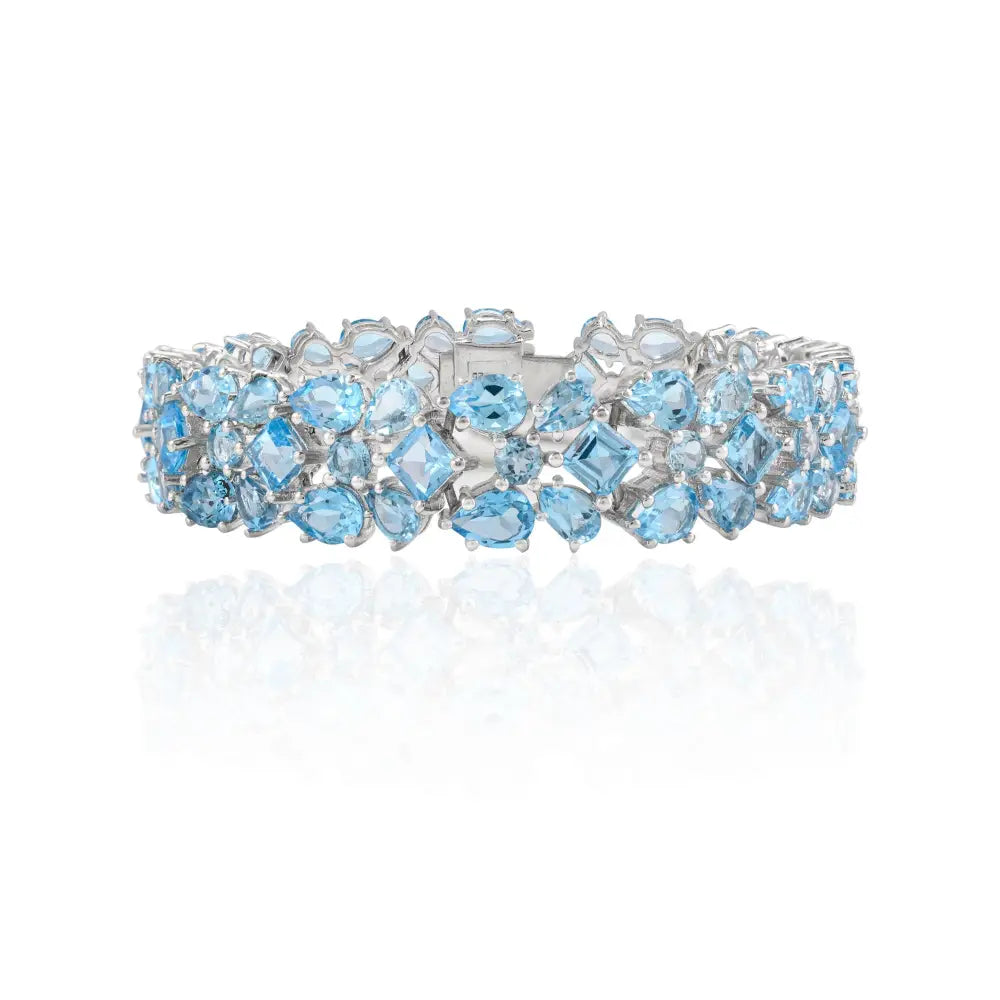 925 Sterling Silver Real Blue Topaz Statement Wedding Bracelet Set In Prong Setting Fine Handmade Jewelry