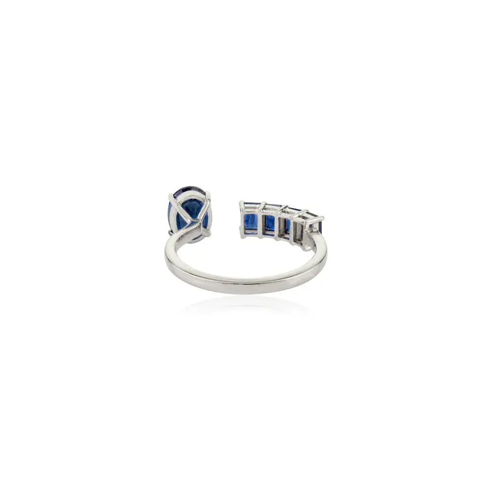 Latest Design Handmade Blue Sapphire Real K14 White Gold Open Ended Ring Unisex