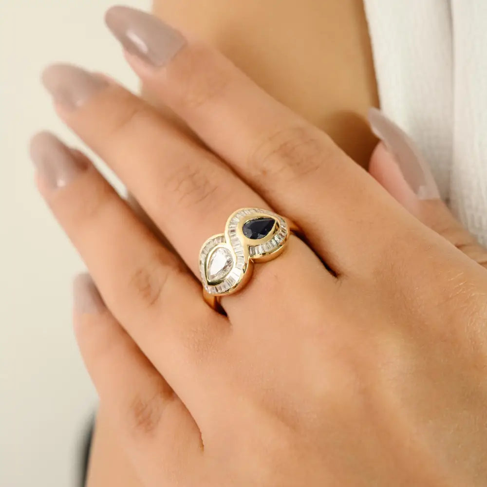 Luxury Blue Sapphire & Diamond 14K Gold Infinity Gemstone Wedding Ring Unique Jewelry