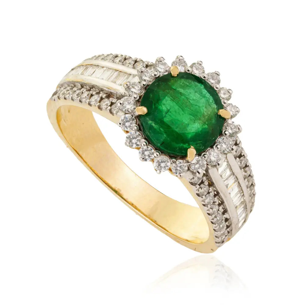 Statement Emerald & Diamond 14K Real Yellow Gold Wedding Band Ring New Arrivals Jewelry