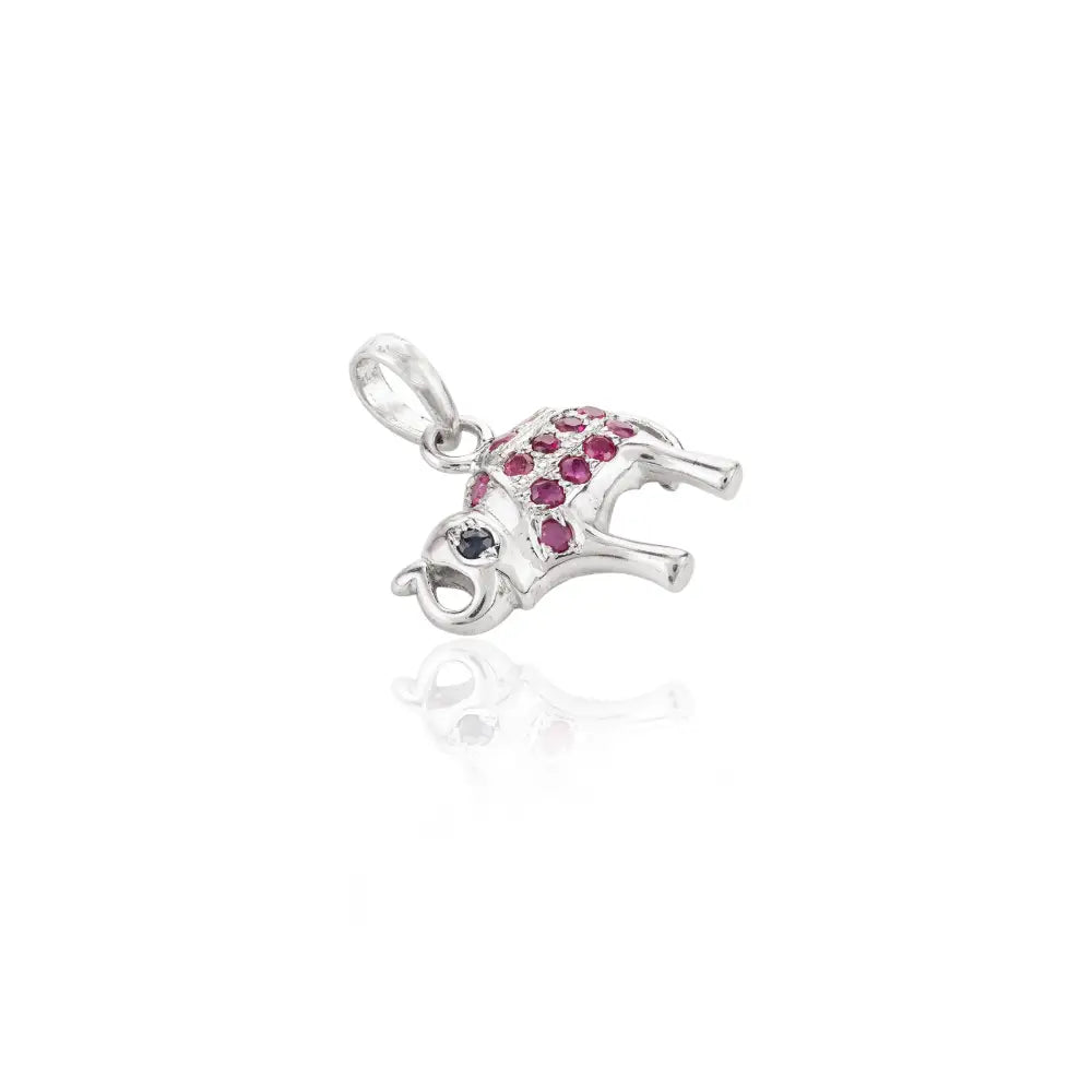 Handmade Fine Jewelry Genuine Ruby & Blue Sapphire Elephant Shape Pendant Necklace Set In Pave Setting