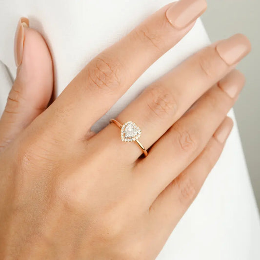 18K Rose Gold 100% Natural Diamond Heart Shape Halo Engagement Ring Custom Made Jewelry