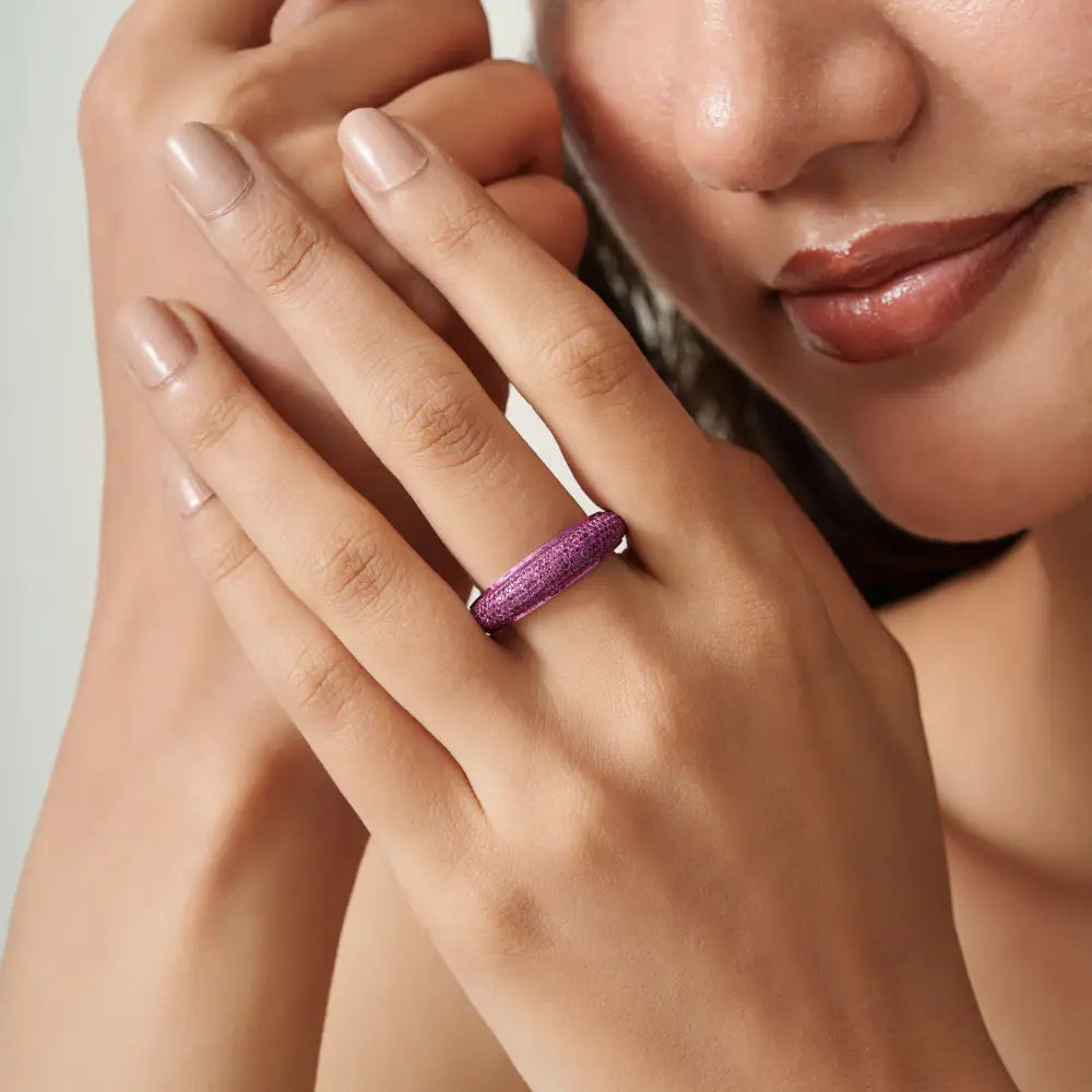 Full Pave Set Pink Sapphire Chunky Dome Ring For Women Wedding Jewelry 14K white Gold