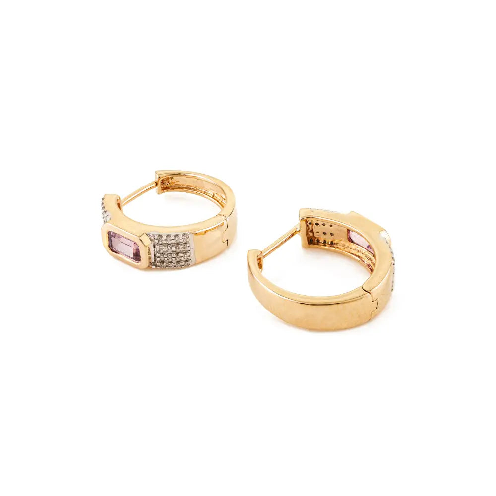 Pink Sapphire & Diamond 14K Yellow Gold Fine Hoop Earrings Customized Gemstone Jewelry
