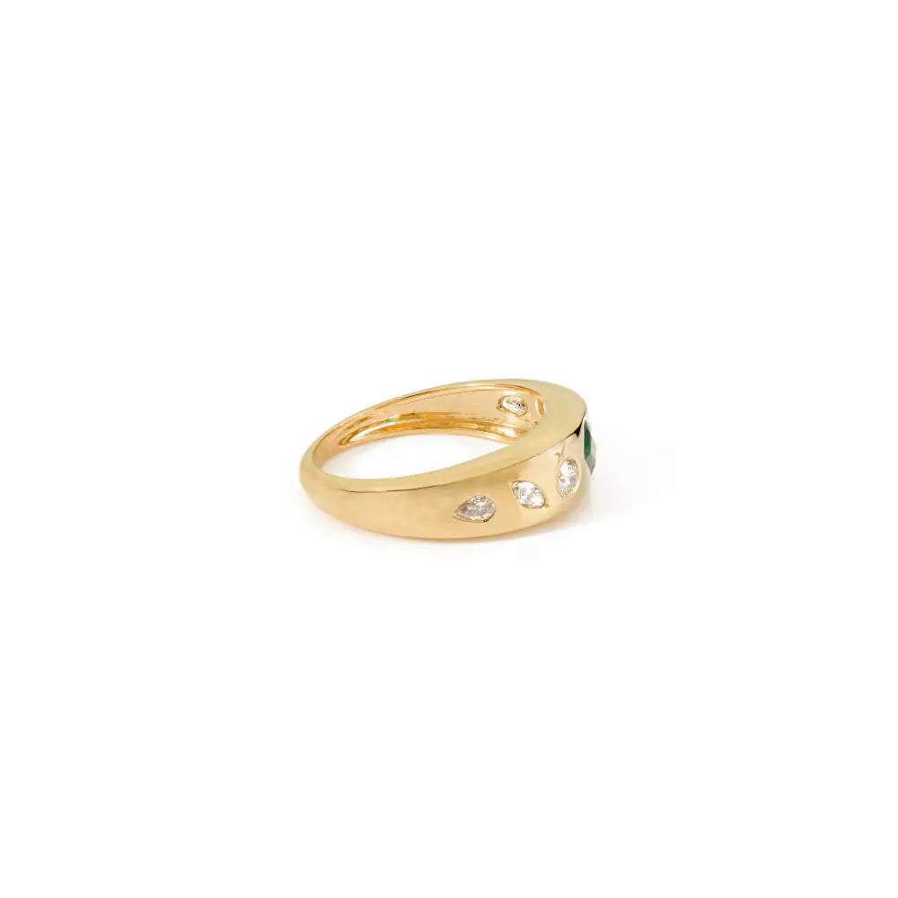 Unique Zambian Emerald & Diamond 18K Solid Yellow Gold Chunky Dome Ring Trendy Jewelry