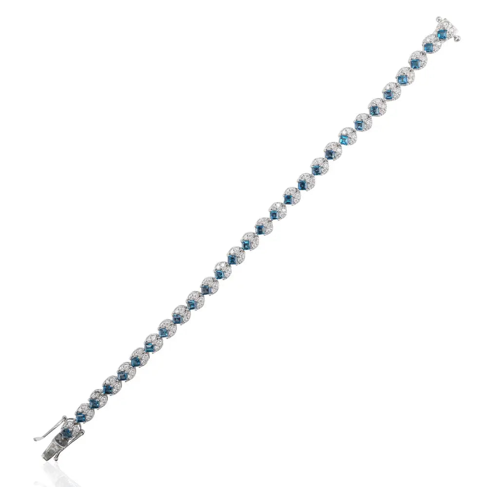 Designer Jewelry 925 Sterling Silver Natural Blue Topaz & American Diamond Tennis Bracelet