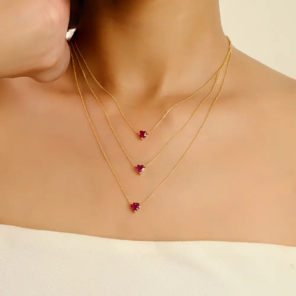 Minimalist Design Heart Shape Ruby Pendant Necklace Valentine's Day Gift 14K Real Gold