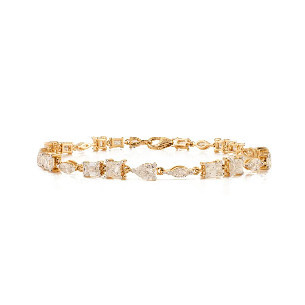 Mixed Shape Diamond 18K Solid Yellow Gold Prong Set Tennis Bracelet Designer Jewelry