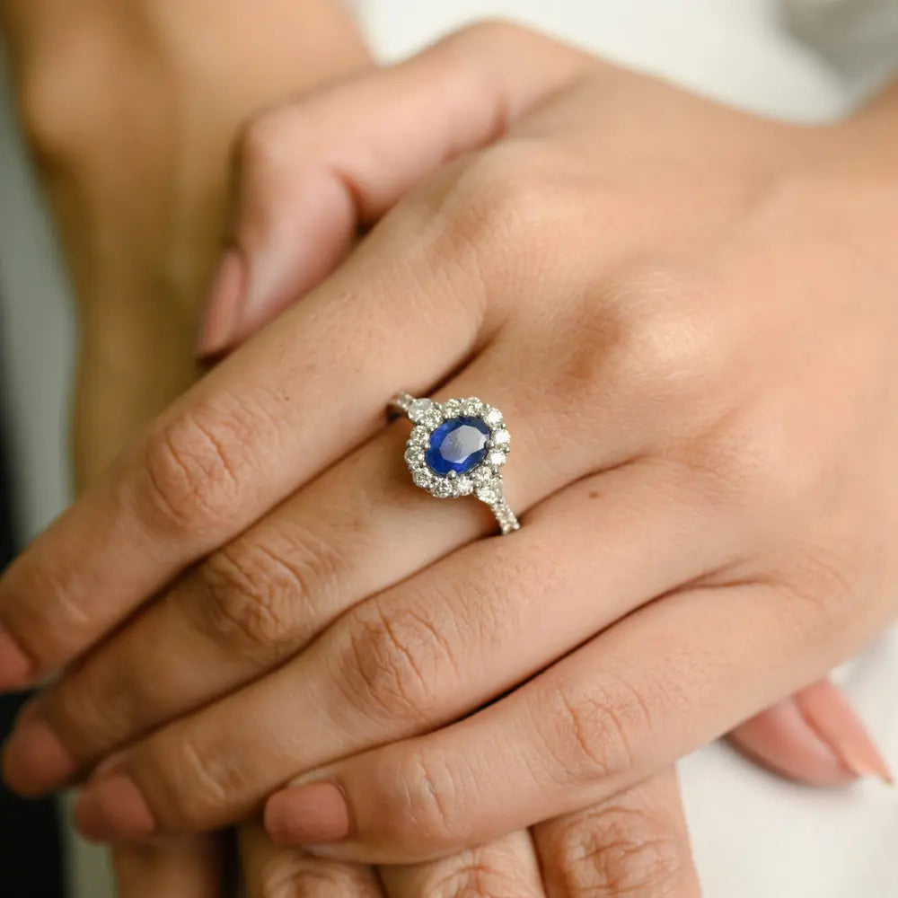 Bulk Jewelry Natural Blue Sapphire & Diamond 18K White Gold September Birthstone Ring