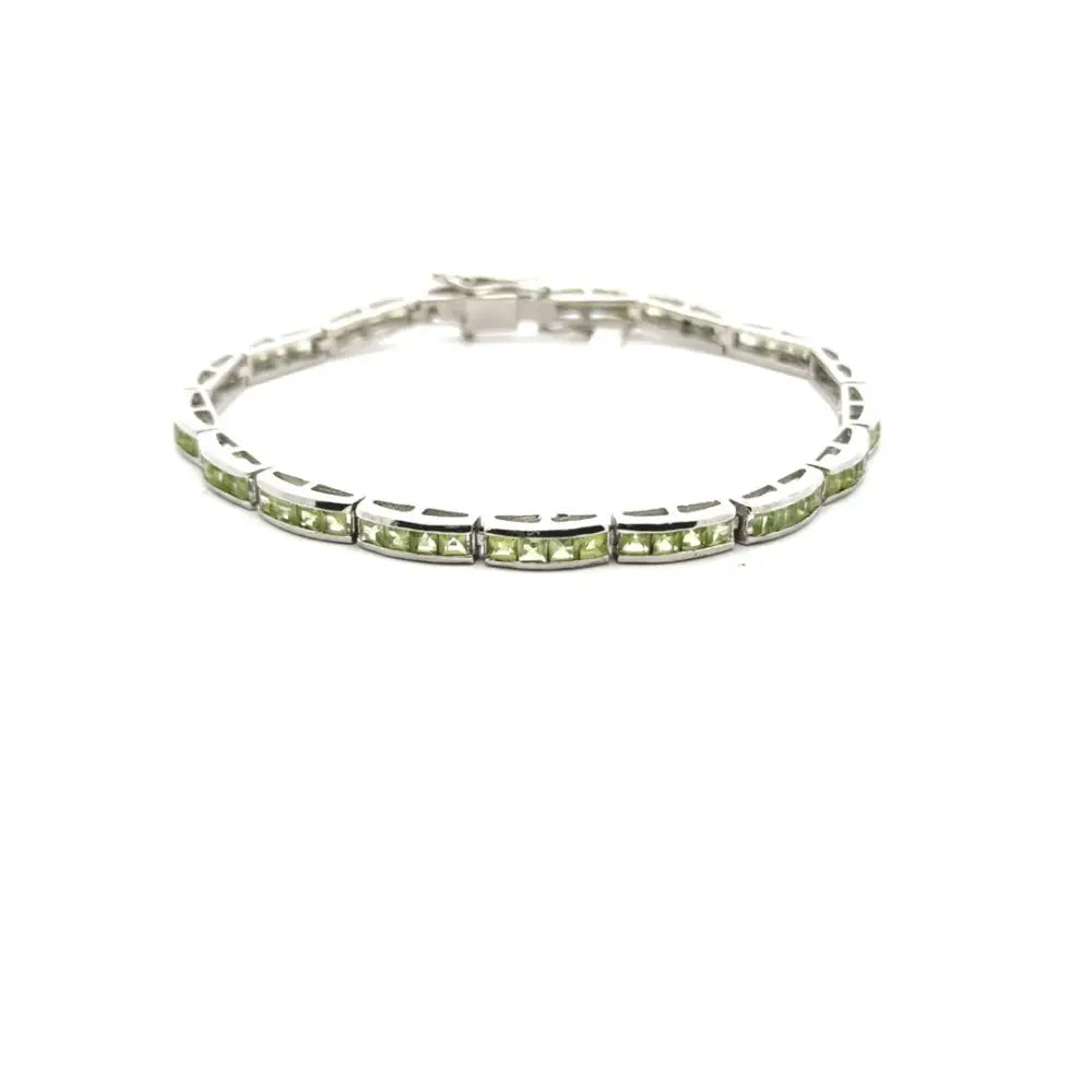 August Birthstone Square Cut Peridot Tennis Bracelet Set In Bezel Setting 925 Sterling Silver