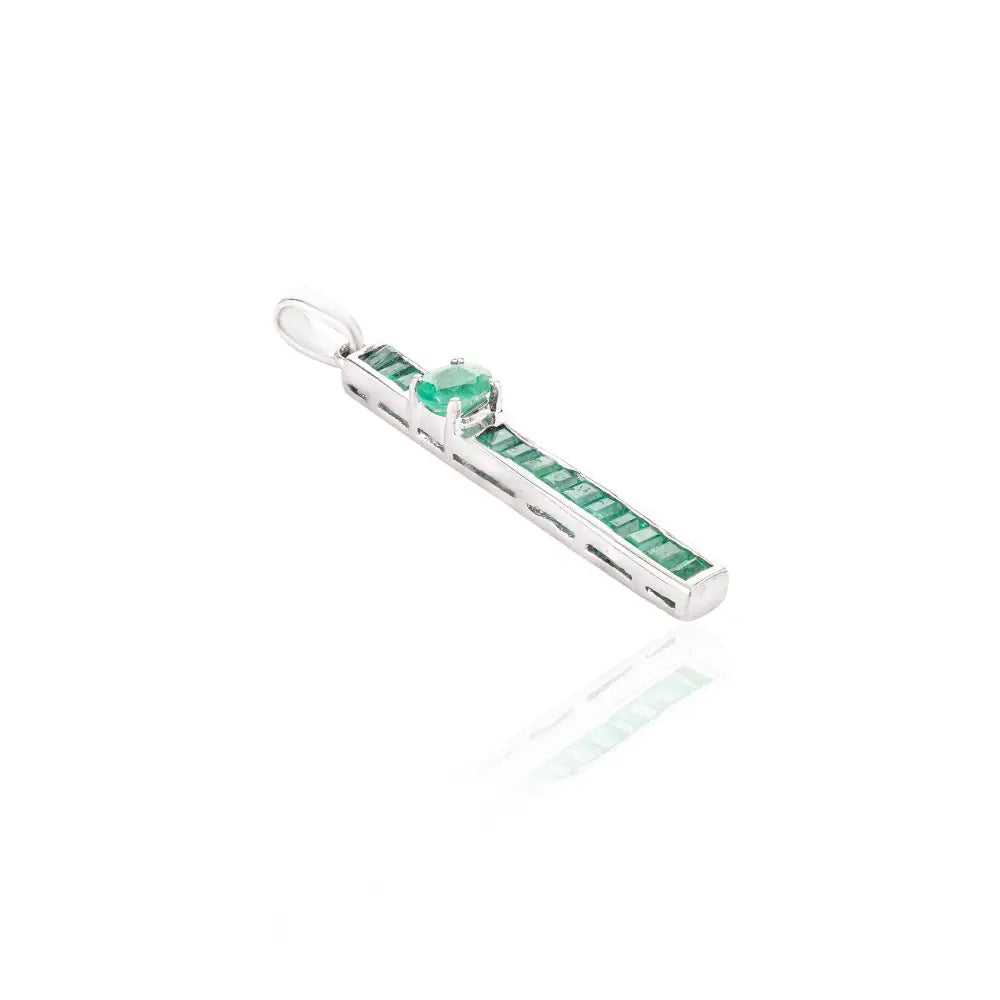 May Birthstone Natural Emerald 925 Sterling Silver Bar Pendant Necklace For Men & Women