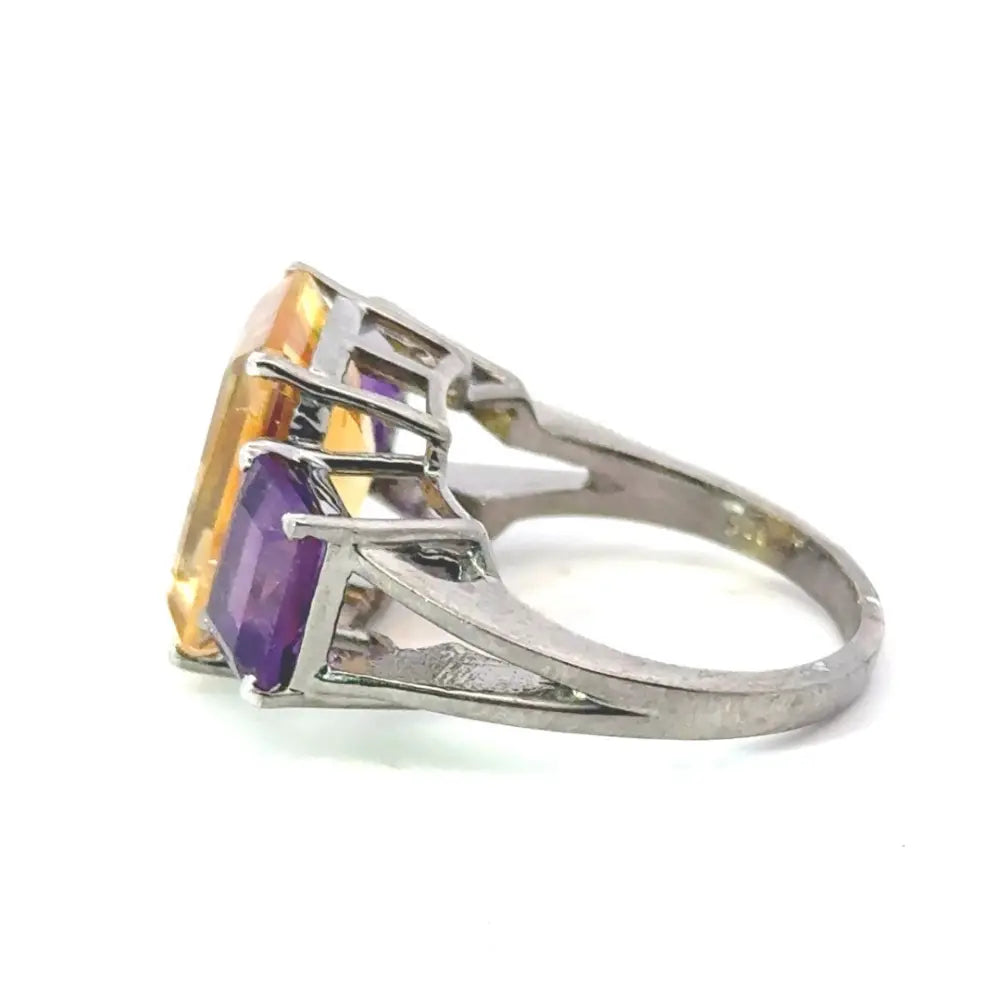 100% Natural Amethyst & Citrine Three Stone 925 Silver Ring For Unisex Wholesale Price