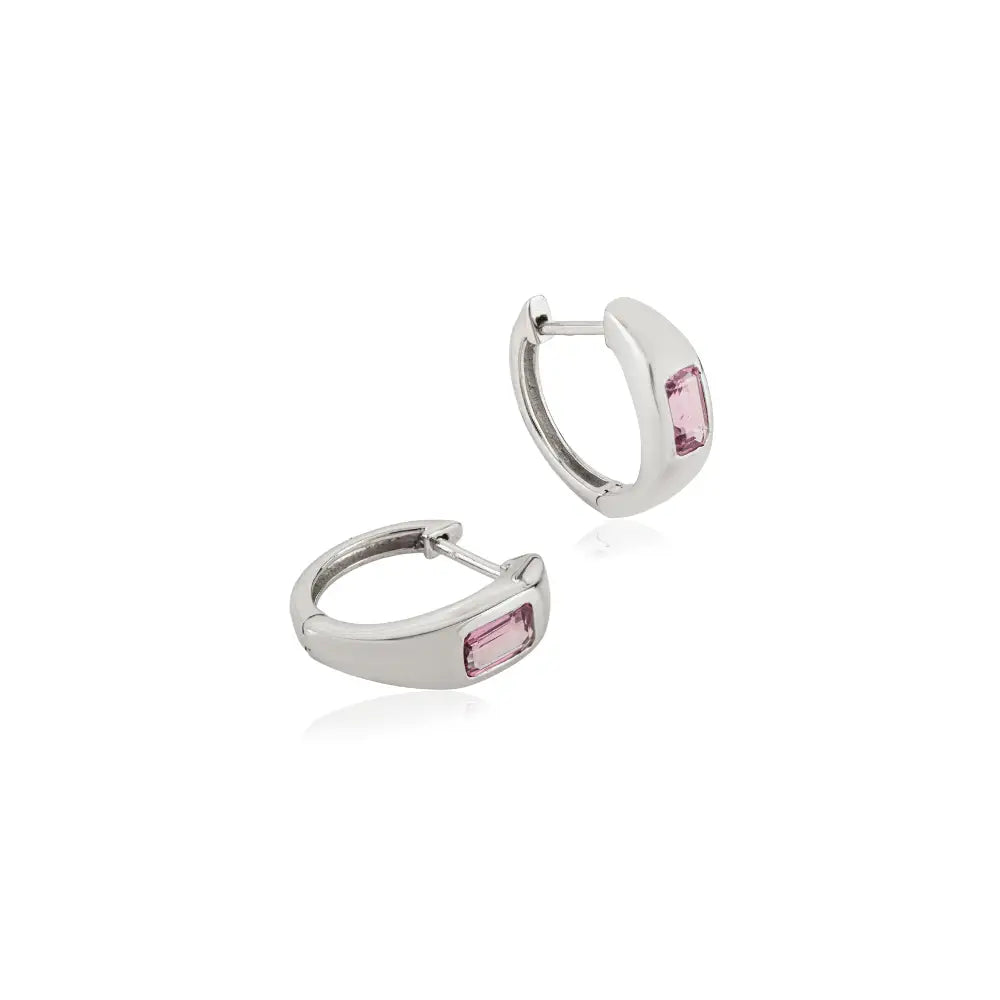 Simple Design Everyday Wear Pink Sapphire Small Huggie Hoop Earrings 14K White Gold