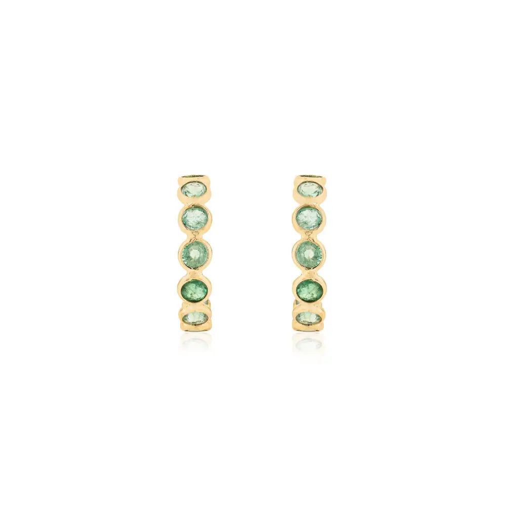 18K Real Yellow Gold Emerald Dainty C Hoop Earrings May Birthstone Everyday Jewelry