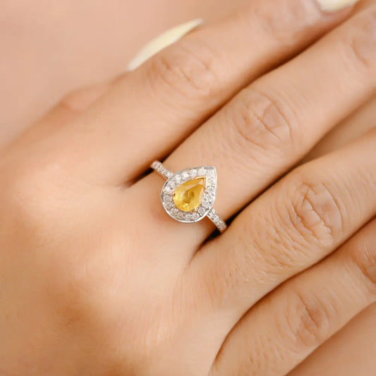 100% Authentic Natural Yellow Sapphire & Diamond 18K Fine Yellow Gold Cluster Ring