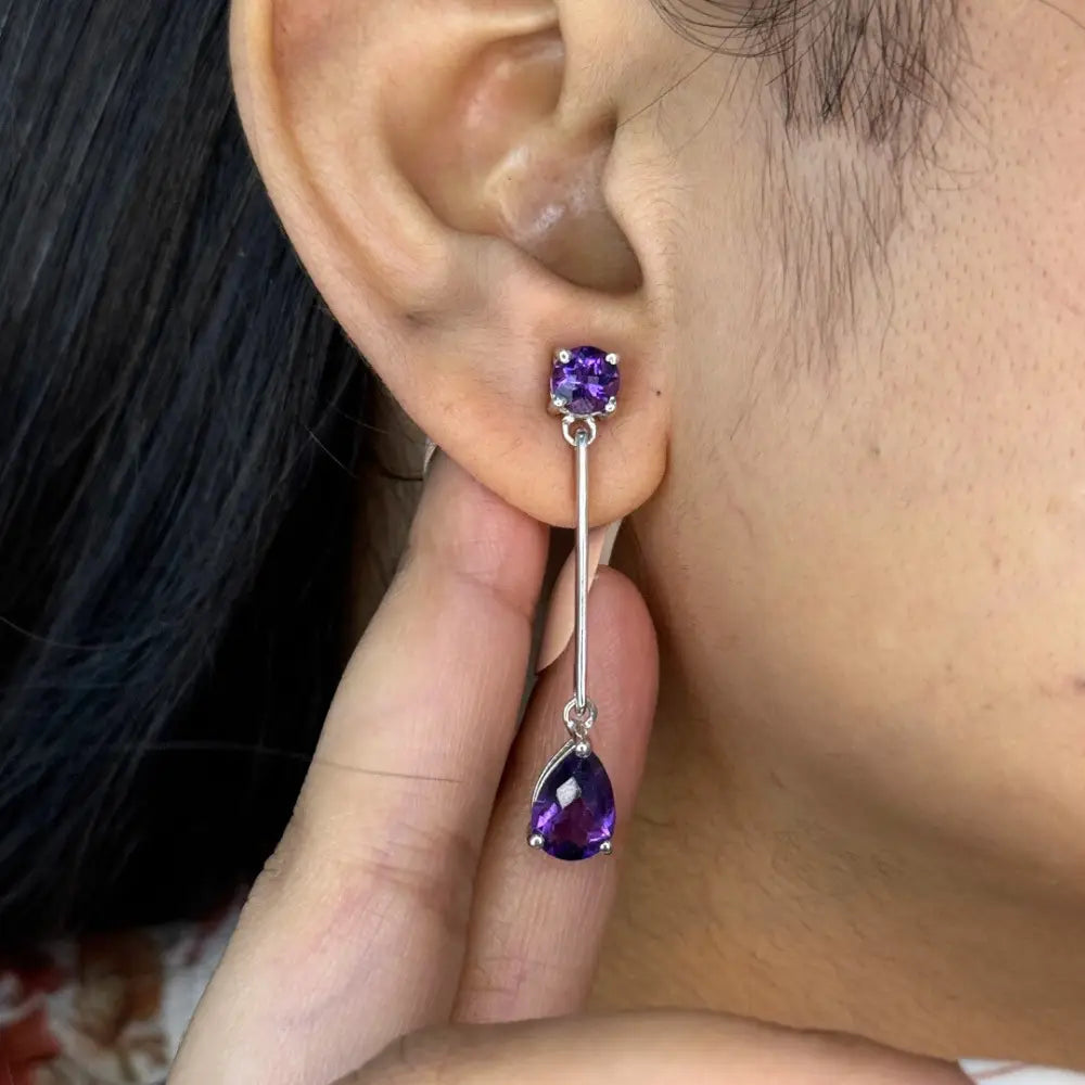 Handcrafted Jewelrt Manufacturer 925 Silver Genuine Amethyst Long Dangle Earrings For Women