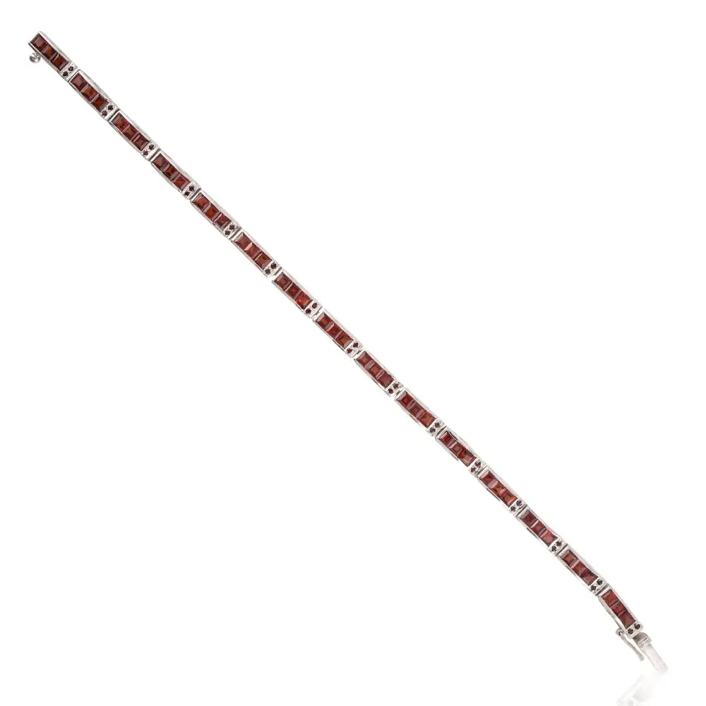 Elegant Fine Jewelry Garnet Tennis Bracelet Set In Channel & Prong Setting Anniversary Gift