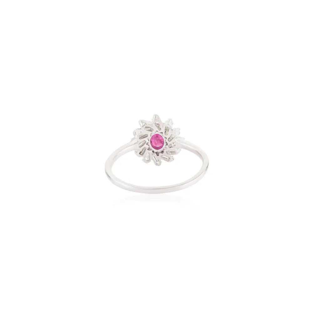 5x4 mm Oval Ruby & Diamond 14K Real White Gold Cluster Ring Handmade Jewelry Wholesale