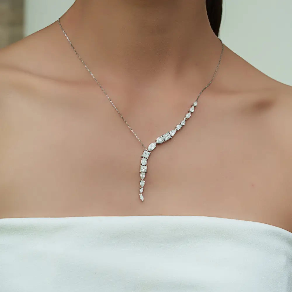 New Arrivals Mixed Cut Diamond Y Shape Lariat Necklace Sparkle Bridal Jewelry 14K Gold