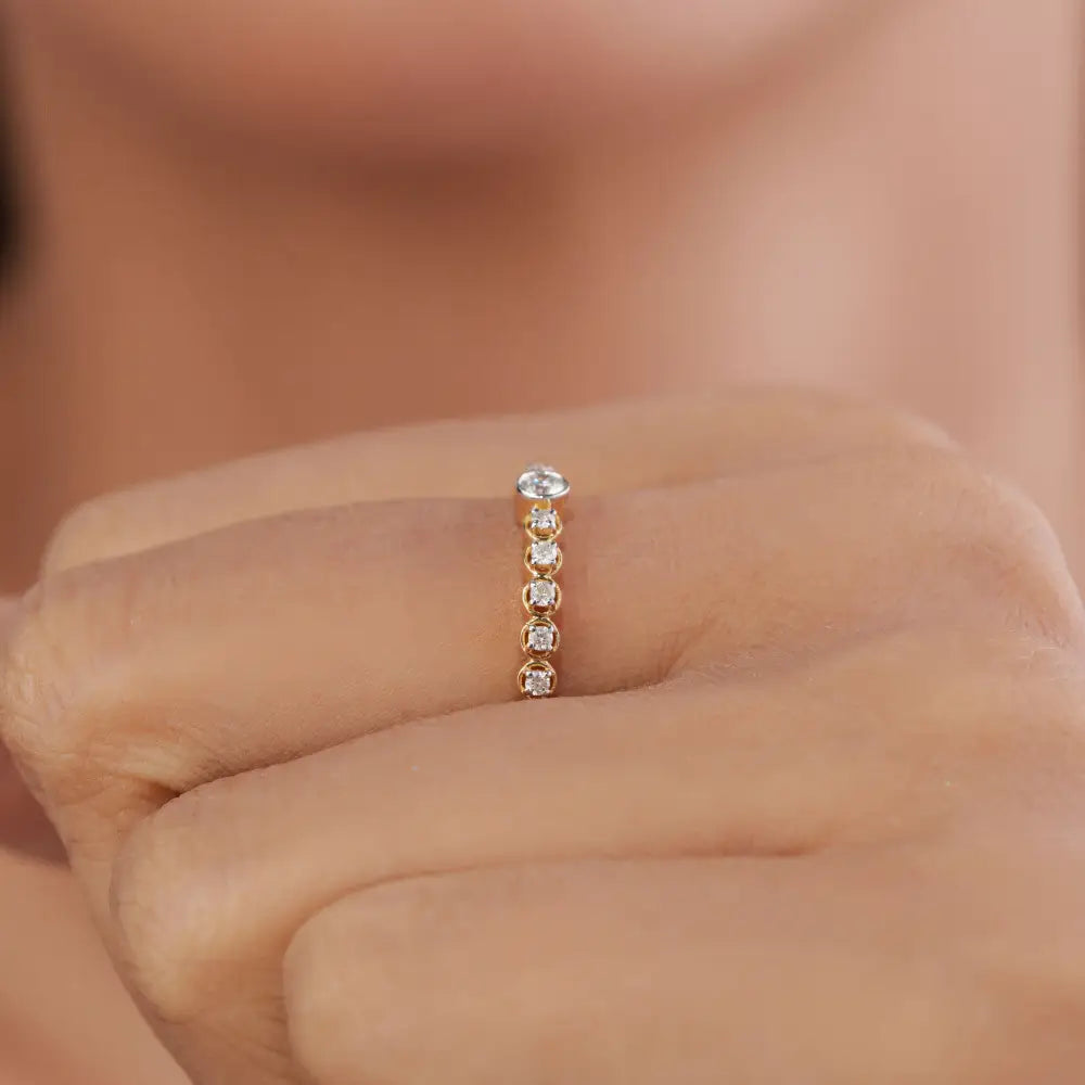 Trending New Arrivals Real Diamond Stacking Ring Solid K14 Yellow Gold Minimalist Jewelry