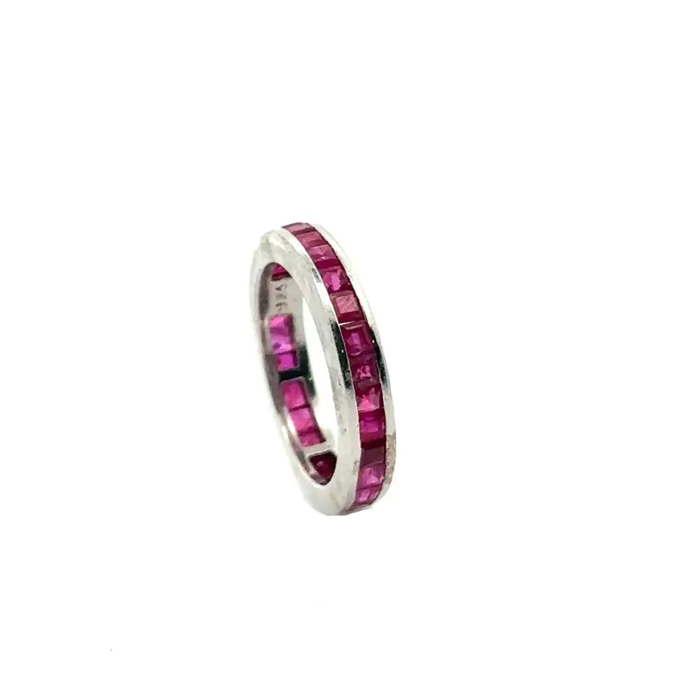 Square Cut Ruby Full Eternity Band Ring Set In Channel Setting Precious Gemstone Jewelry