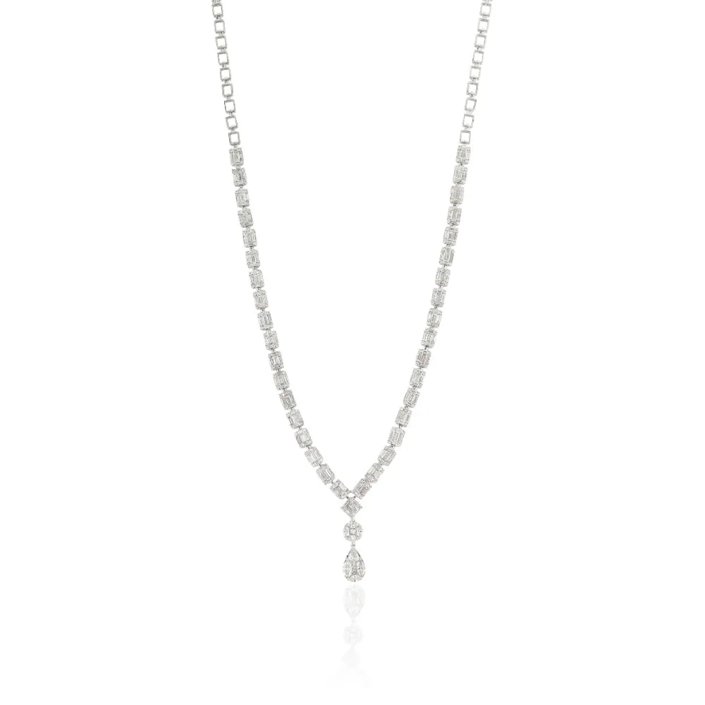 Luxury Design Bold Natural Diamond Bold Y Shape Drop Necklace Engagement Jewelry 14K Real White Gold