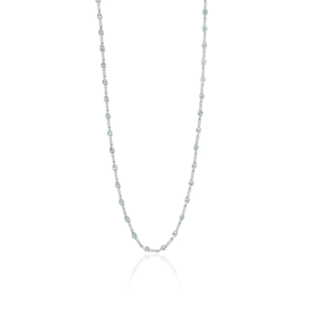 Factory Wholesale Price 14K White Gold Aquamarine & Diamond Sleek Tennis Bracelet Customized Jewelry