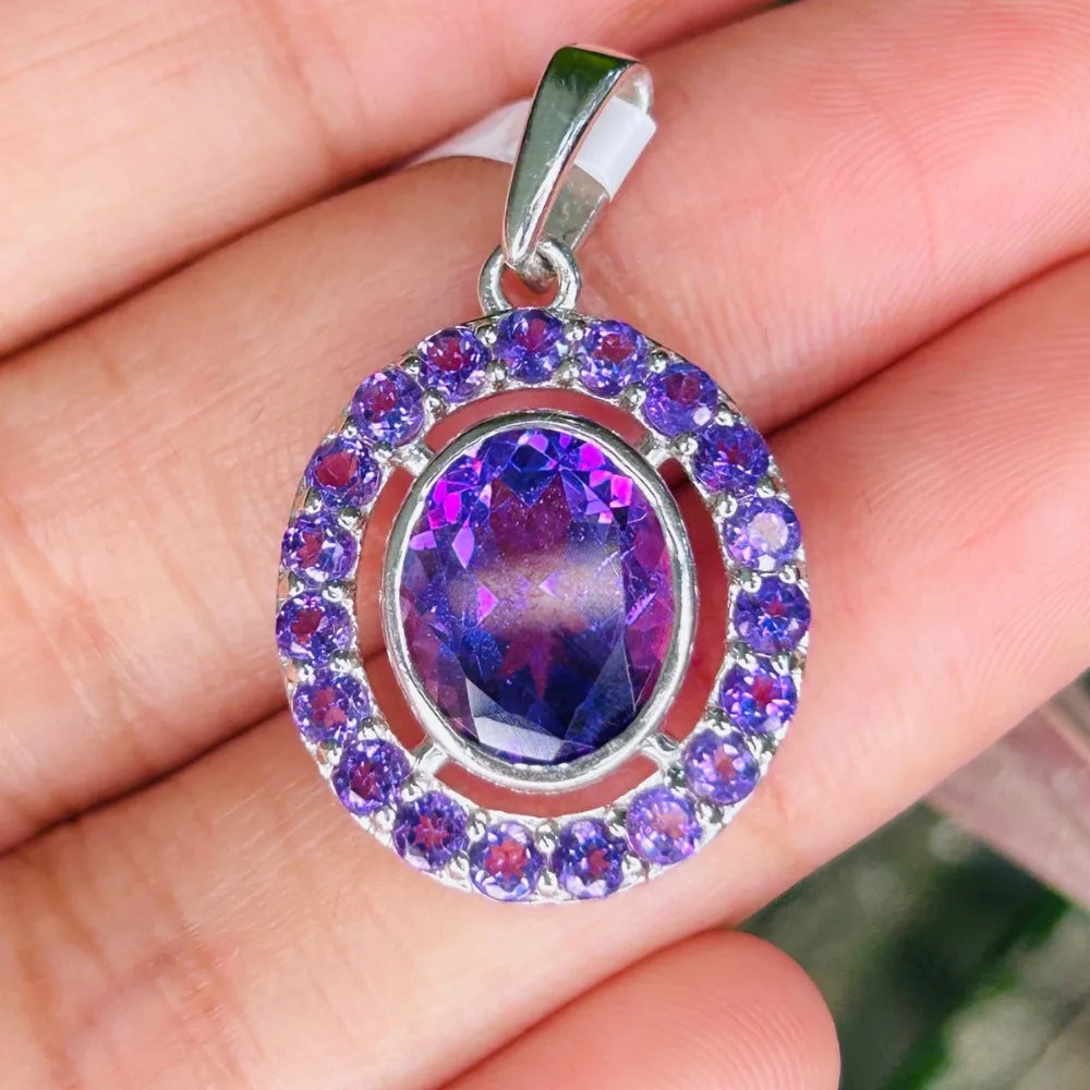 Most Beautiful Fine Jewelry Natural Oval & Round Shape Purple Amethyst Gemstone Statement Pendant