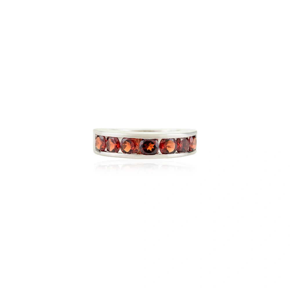 Wholesale Fine Jewelry 925 Sterling Silver Natural Red Garnet Half Eternity Band Ring For Women