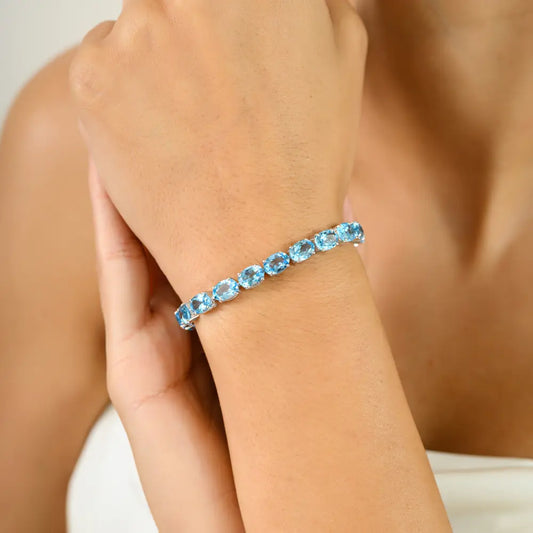 December Birthstone 100% Natural Blue Topaz Statement Bracelet For Women Wholesale Item In Bulk