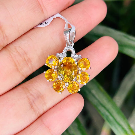 Customized Silver Jewelry Handmade Real Citrine & American Diamond Statement Pendant